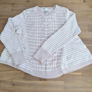 LIKE NEW Women's Size Medium Pink/White Striped Cropped Sweater